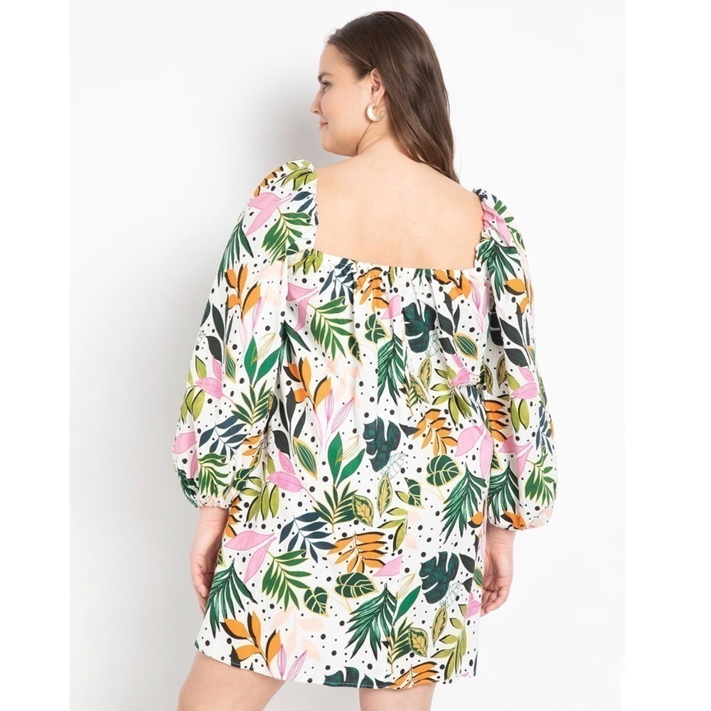 Eloquii size 22/24 full mini dress tropical palm leaf print - Picture 3 of 12